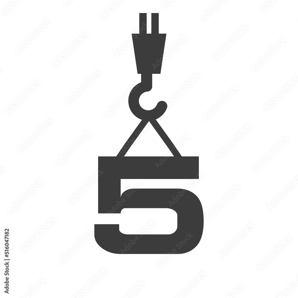 Letter 5 Construction Logo Template. Construction Logo Crane Concept Symbol Letter 5 Construction Logo Template. Construction Logo Crane Concept Symbol