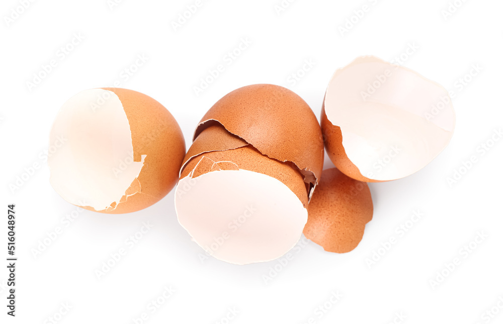Heap of egg shells on white background Heap of egg shells on white background