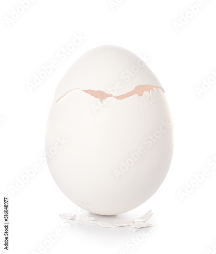 Cracked egg shell on white background