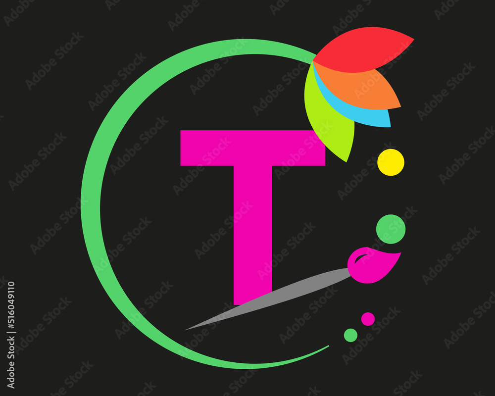 T Letter Logo Design multiple Color with Round Frame.