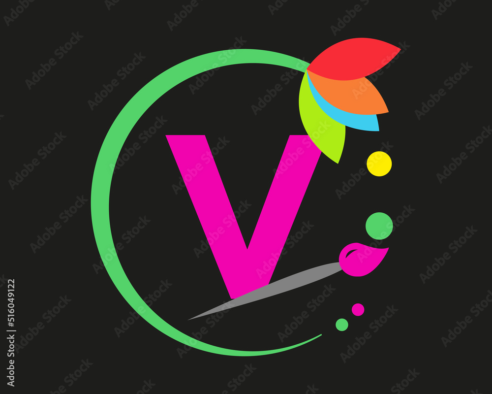 V Letter Logo Design multiple Color with Round Frame.