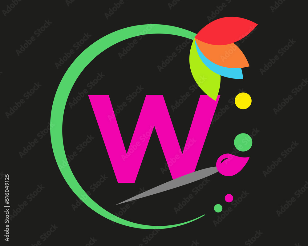 W Letter Logo Design multiple Color with Round Frame.