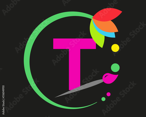 T Letter Logo Design multiple Color with Round Frame.