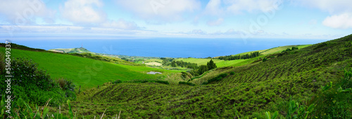 Green fields of Sao Miguel, Azores islands, Portugal