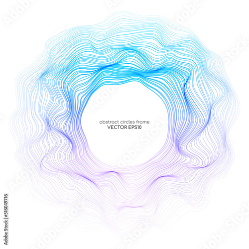Abstract 3D sphere flowing light lines wave colorful blue purple pink gradient isolated on white background. Vector in concept of AI technology, science, music, modern.