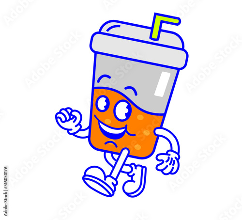 Retro cartoon character with a body of a cocktail with the straw. Restaurant, fast food mascot. Vintage rubberhose comic style design. Vector photo