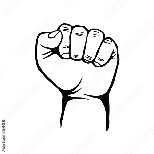 hands clenched power strength. Raised fist line art. Male hand raised, palm of your hand to us compressed in a fist. concept of power, superiority, leadership.