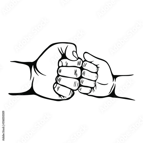 Father and son fist bump, Parent and child bumping fists, with hands closed, black and white vector design