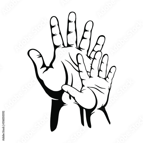 Father and son Hand showing five fingers, Parent and child, high five sign. Communication gestures concept. Counting fingers. number five. hand open palm showing number five