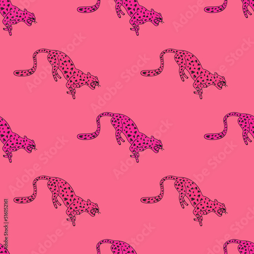 Decorative seamless pattern with doodlecute leopard. Hand drawn cheetah endless wallpaper. photo