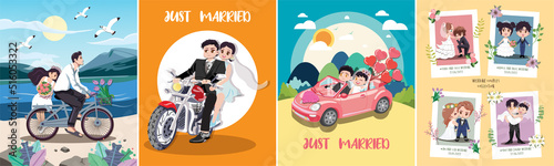 Wedding couple and married Chibi Characters Vector Illustation