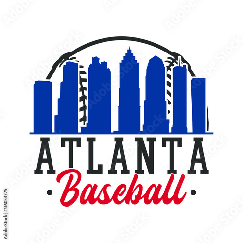 Atlanta, GA, USA Baseball Skyline City Silhouette Vector. Softball Design Style Icon Symbols. Sport America Ball.