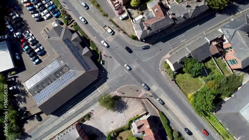 4k footage of an aerial view of a major road junction in the centre of Stowmarket, Suffolk, UK photo