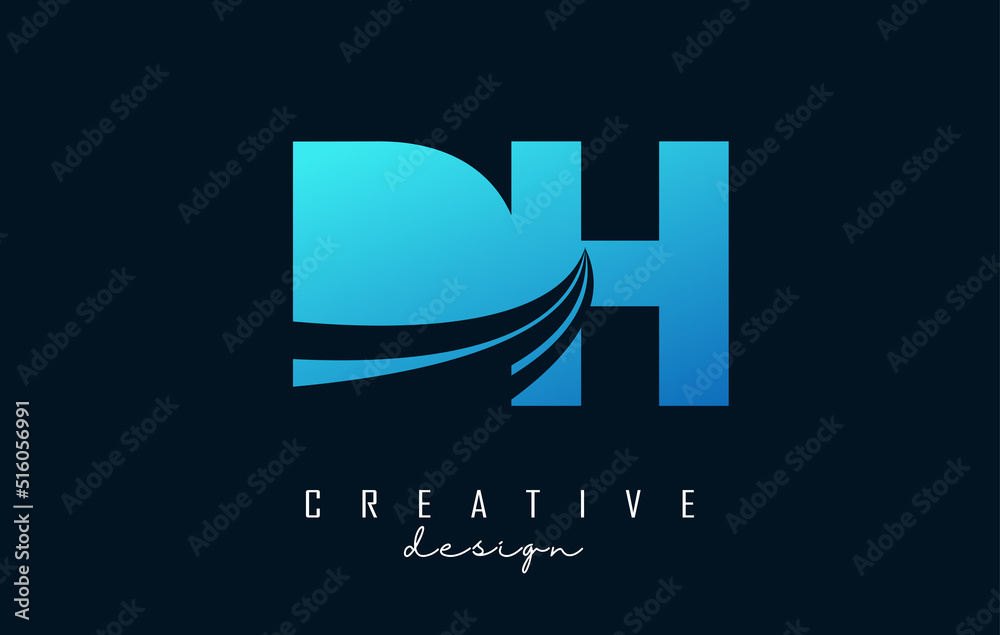 Creative blue letters Dh d h logo with leading lines and road concept design. Letters with geometric design. Creative blue letters Dh d h logo with leading lines and road concept design. Letters with geometric design.