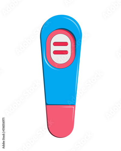 Stylized illustration of a pregnancy test. A small pregnancy test with a positive result.
