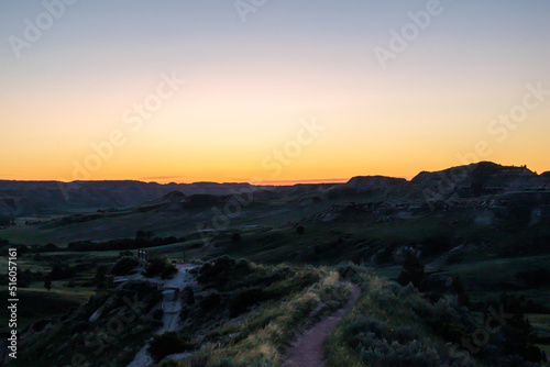 The sunset over the Missouri River at Theodore Roosevelt National Park in North Dakota