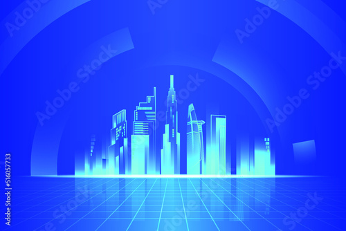 Bright smart city with technology background