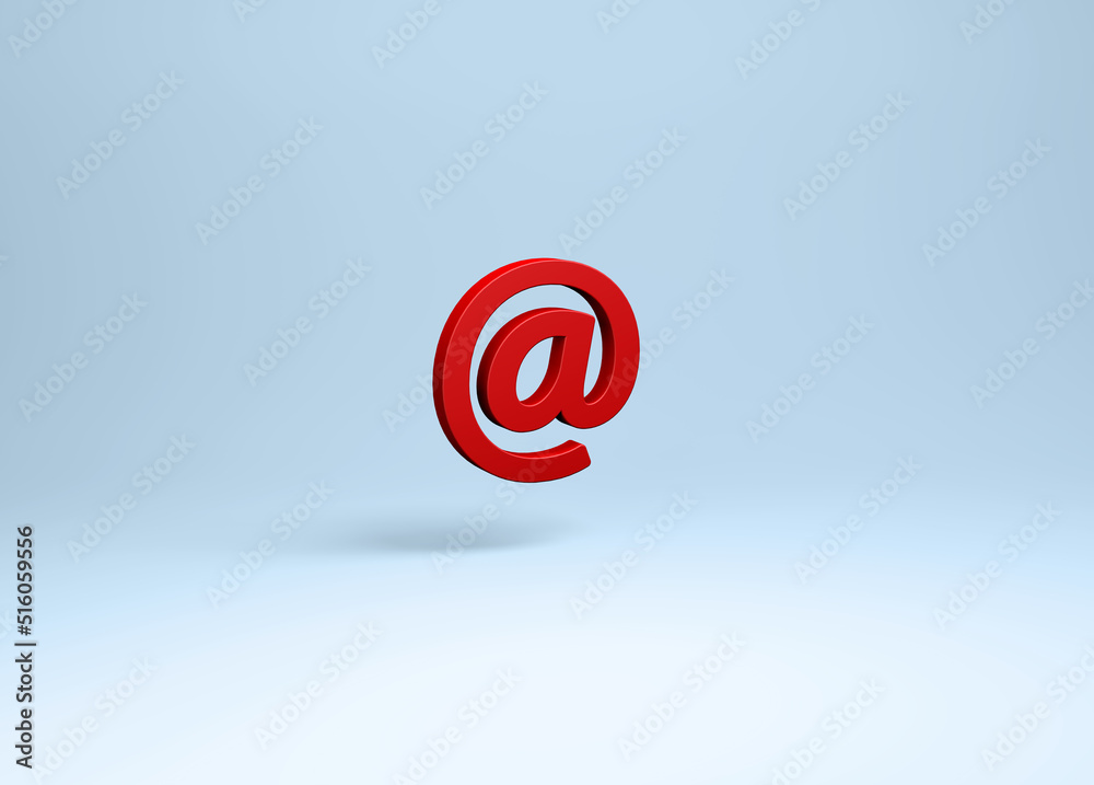 A red @ at symbol on a light blue background. Email address World Wide Web, www, internet and social media addresses. Very high-resolution image for use in print or on screen.
