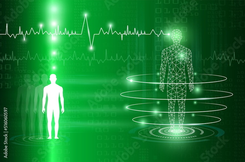 abstract background technology concept in green light,human body heal,technology modern medical science in future and global international medical with tests analysis clone DNA human
