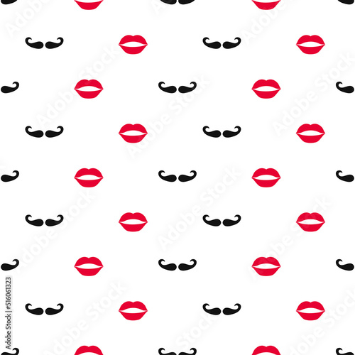 Lips and mustache curl icon seamless pattern. Vector