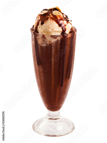 Chocolate cocktail drink with vanilla ice cream isolated on white background