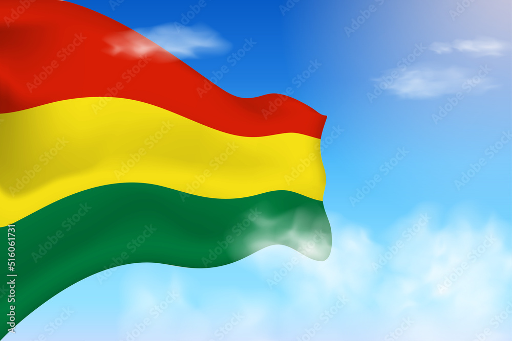 Bolivia flag in the clouds. Vector flag waving in the sky. National day realistic flag illustration. Blue sky vector. Bolivia flag in the clouds. Vector flag waving in the sky. National day realistic flag illustration. Blue sky vector.
