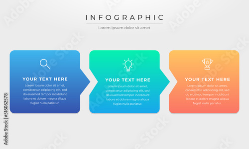 Colourful infographic steps with text boxes. Business concept with 3 steps.