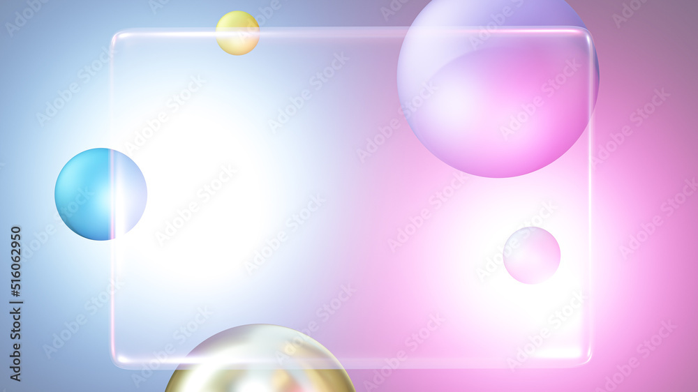 Abstract Colored balls and clear square frames and colorful light background , 3d background , 3D Rendering illustration