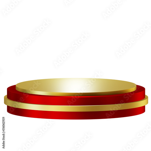 Red and gold podium for presentation, with clipping path , isolated on white background , 3D Rendering illustration