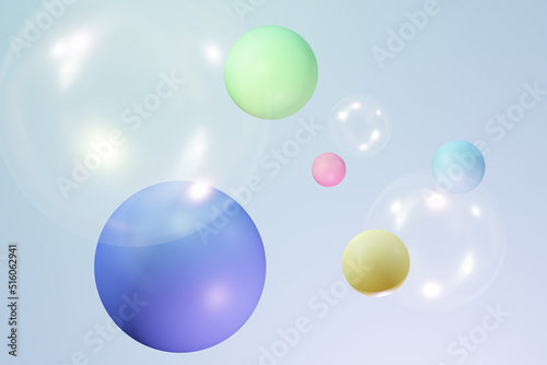 Bright colored balls and clear balls colored background , abstract 3d background , 3D Rendering illustration
