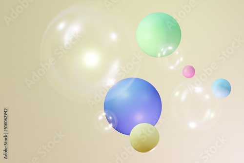 ฺBright colored balls and clear balls colored background , abstract 3d background , 3D Rendering illustration