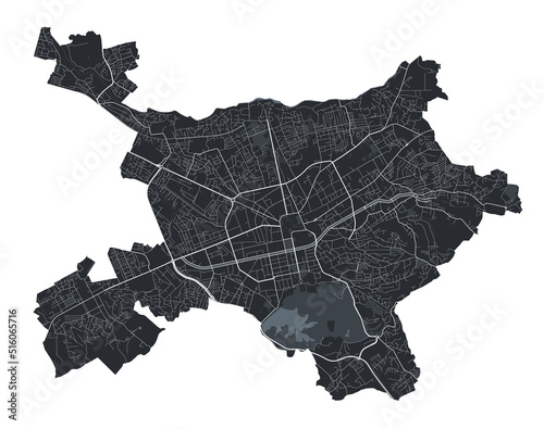 Obraz na płótnie Tirana vector map. Detailed black map of Tirana city poster with streets. Cityscape urban vector. w salonie