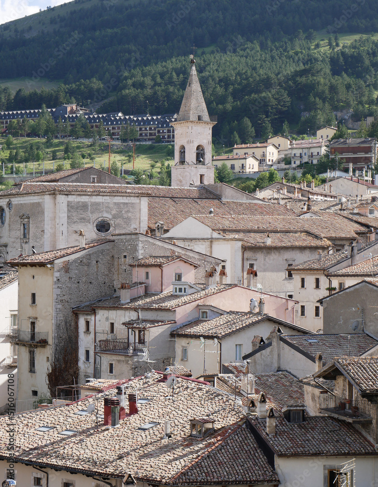 Pescocostanzo - Abruzzo - One of the most beautiful tourist villages in Italy - In the background stands the majestic bell tower of the mother church