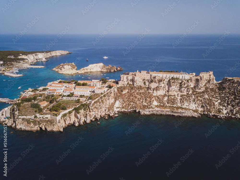 Italy, July 2022. Aerial view of the Quakes islands with their Caribbean sea Italy, July 2022. Aerial view of the Quakes islands with their Caribbean sea