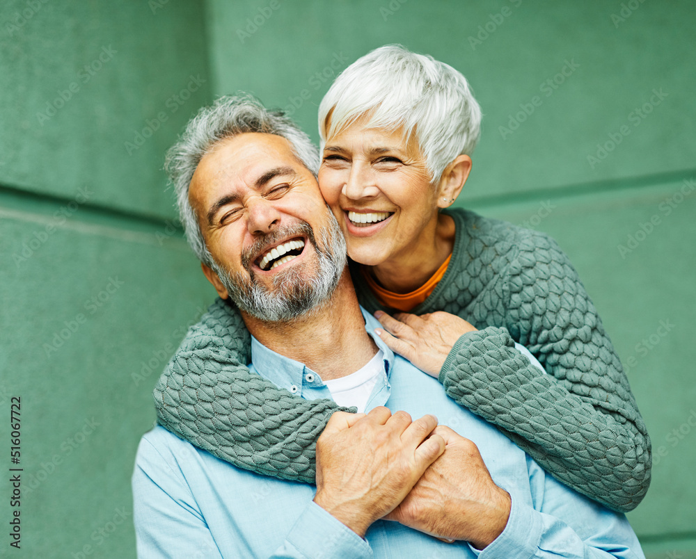 woman man outdoor senior couple happy lifestyle retirement together smiling love fun elderly active vitality nature mature - obrazy, fototapety, plakaty 