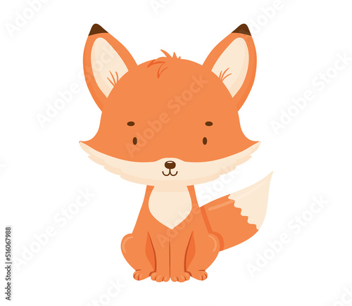 Cute baby fox character. Vector childish illustration isolated on white. Woodland little animal