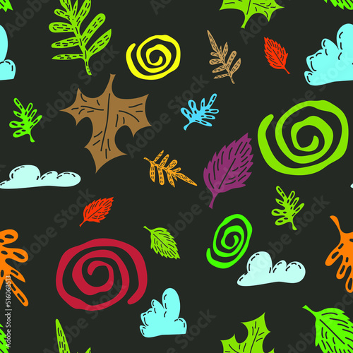 Abstract seamless pattern with  leaves. Hand draw texture. Vector template