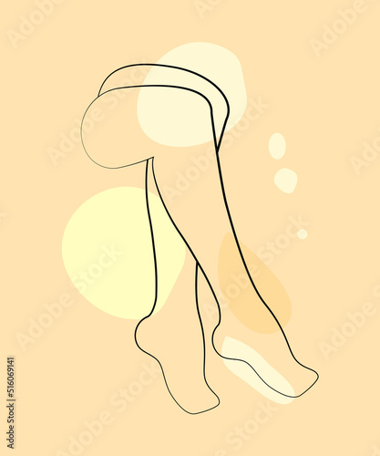 Female smooth legs. Hair removal. Laser and wax epilation. Vector Illustration of elegant feet in a trendy minimalist style. Linear logo for beauty studio or sugaring salon. Skin care concept.