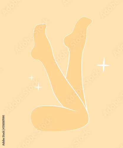 Female smooth legs. Hair removal. Laser and wax epilation. Vector Illustration of elegant feet in a trendy minimalist style. Linear logo for beauty studio or sugaring salon. Skin care concept.