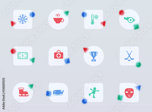 ice rink glass morphism trendy style icons. ice rink transparent glass color vector icon with color figures. for web and ui design, mobile apps and promo business advertising