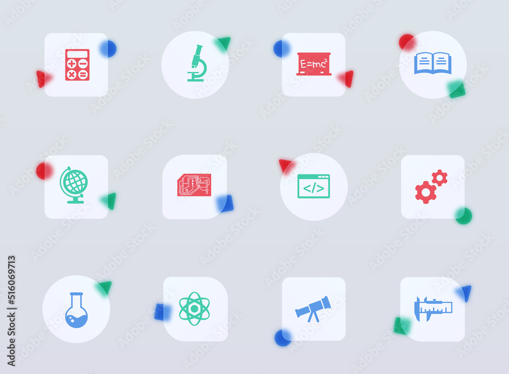 sciences glass morphism trendy style icons. sciences transparent glass color vector icon with color figures. for web and ui design, mobile apps and promo business advertising sciences glass morphism trendy style icons. sciences transparent glass color vector icon with color figures. for web and ui design, mobile apps and promo business advertising