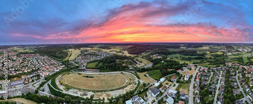 Pfaffenhofen City View from Top during stunning Sunset and Drama Clouds