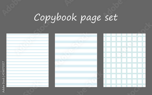 Striped and checkered copybook pages set. Educational notebook page background. School concept.
