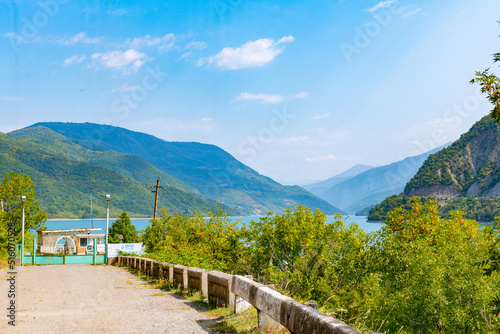 reservoir in Georgia medlu mountains greenery and blue sky