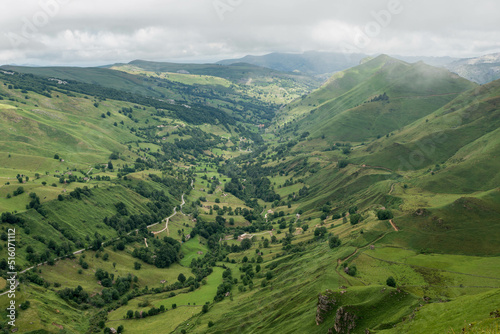 View from the mountain pass of Lunada, Cantabria, Spain on a cloudy day