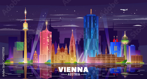 Vienna ( Austria ) skyline with panorama in white background. Vector Illustration. Business travel and tourism concept with modern buildings. Image for presentation, banner, web site.
