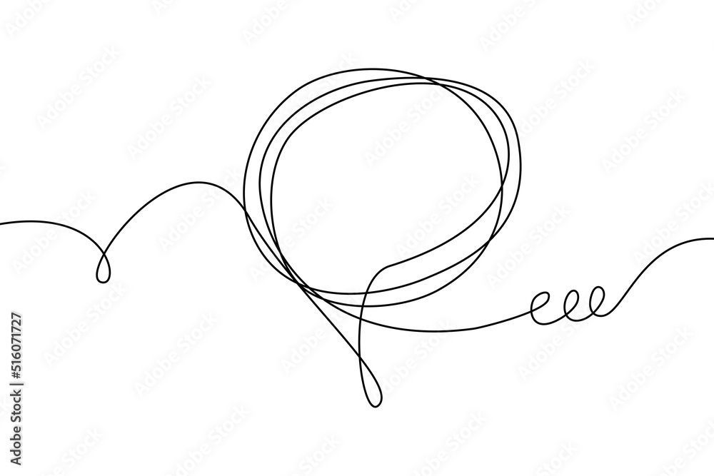 Obraz premium Speech bubble continuous line drawing. Black isolated linear template. Comic Doodle concept design art. Outline simple border for social media, web sites, dialog chat. Vector illustration.