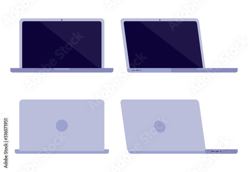 Modern, Minimalistic Laptop Set  — Front & Back Views. Flat Vector Illustration. photo