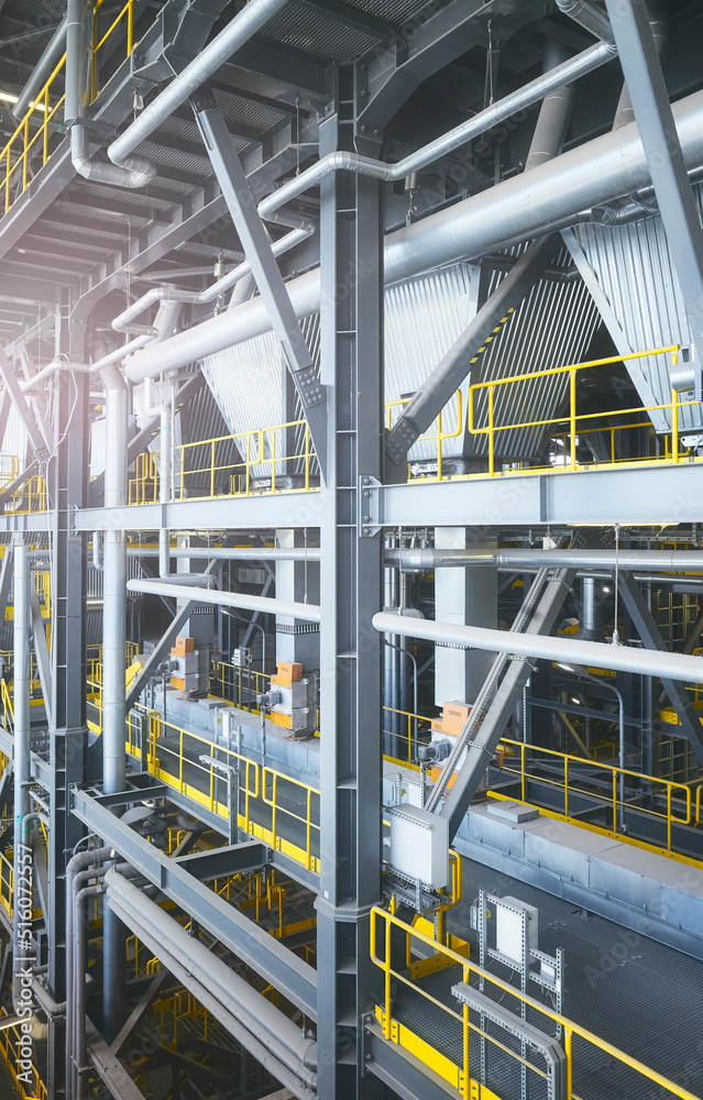 Interior of a waste incineration plant, industrial infrastructure concept.