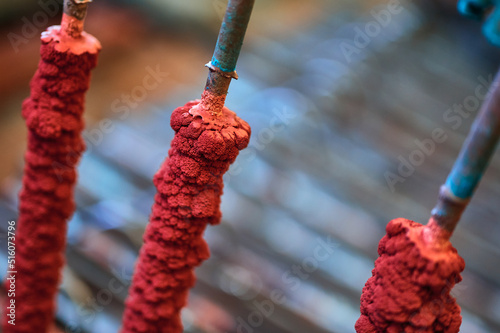 Copper powder overgrowth on cathode in electrolytic workshop photo